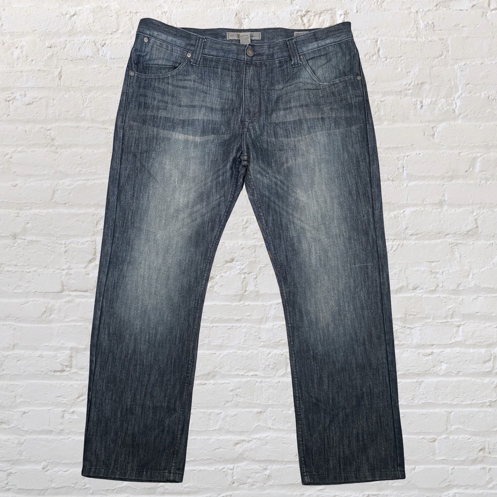 PD&C Slim Straight Jeans Mens 38x30 Blue Dark Wash Faded Weekend Casual Modern